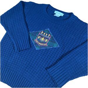 Vintage Florence Wiseman Kids Size 4-5 Hand Knit Blue Sweater Made In USA